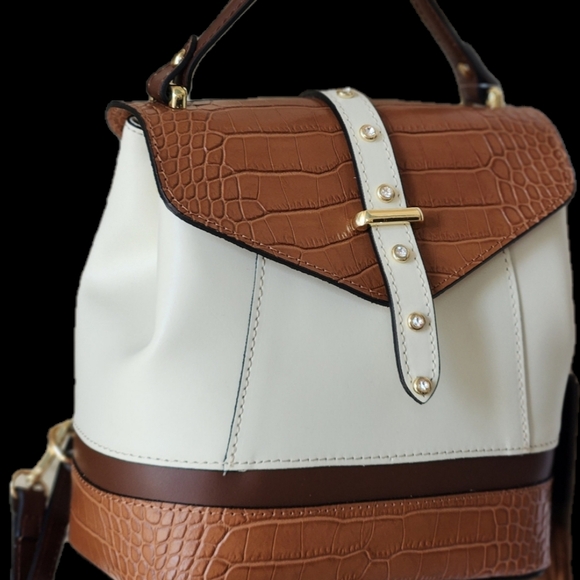 NWT ❗️ House of Harlow  1960 mini backpack cream and brown leather crystal stud - Picture 13 of 13